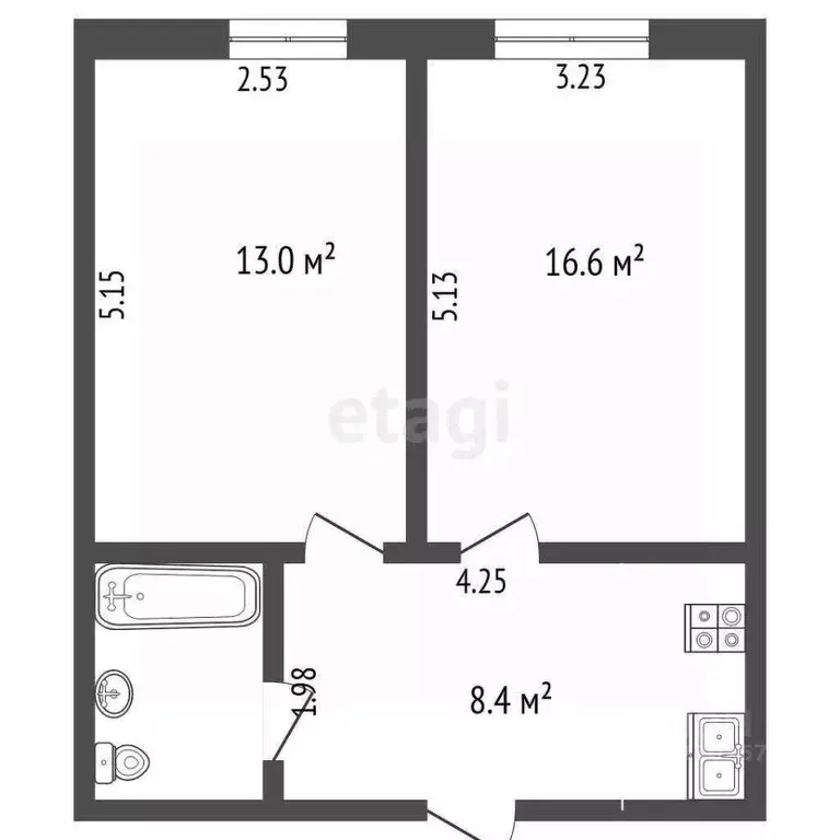 2-к кв. Татарстан, Набережные Челны Казанский просп., 5 (40.8 м) - Фото 2