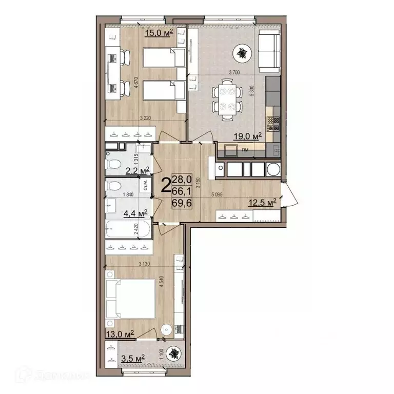 2-к кв. Рязанская область, Рязань Еврокласс жилой комплекс (69.6 м) - Фото 1