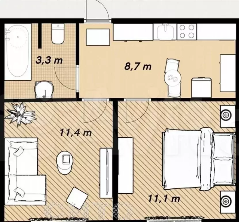 2-к. квартира, 34,5 м, 5/9 эт. - Фото 0