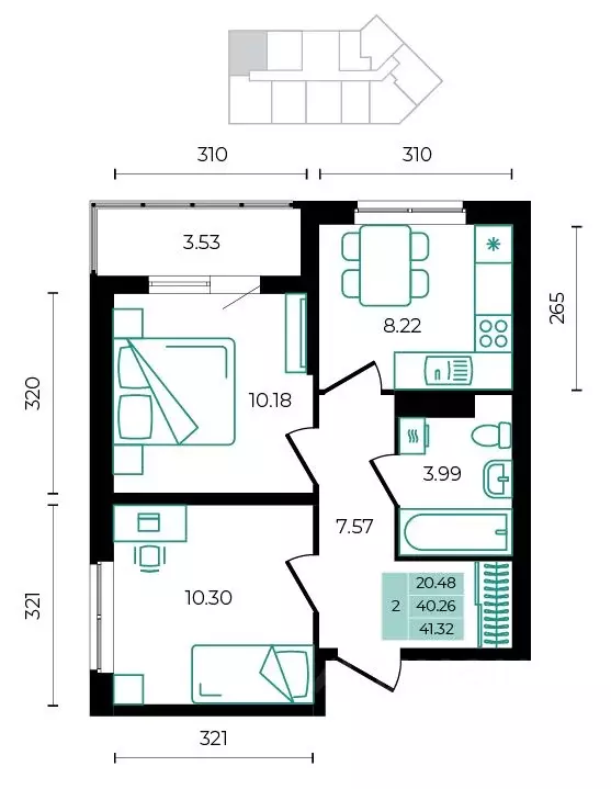 2-к кв. Адыгея, Майкопский район, пос. Тульский ул. Заречная (41.32 м) - Фото 0