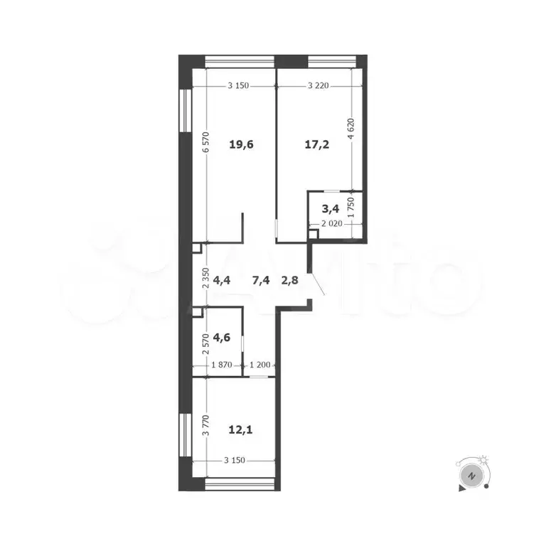 2-к. квартира, 71,5 м, 5/17 эт. - Фото 1