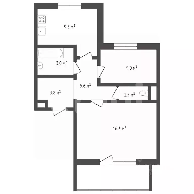 2-к кв. Ямало-Ненецкий АО, Новый Уренгой Энтузиастов мкр, 1 (48.9 м) - Фото 1