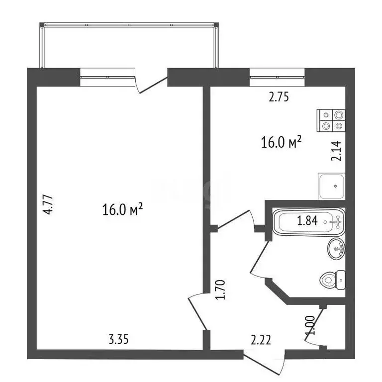 1-комнатная квартира: Тюмень, Полевая улица, 14 (29.1 м) - Фото 1