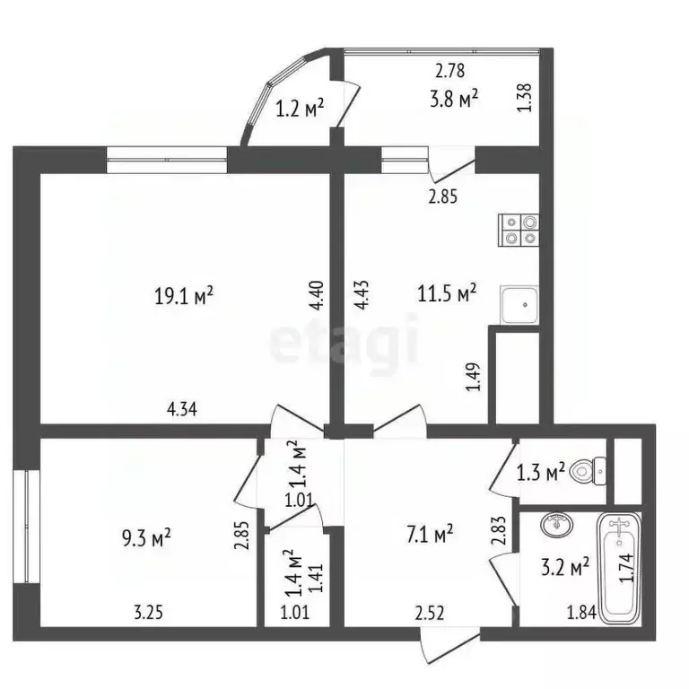 2-к кв. Московская область, Балашиха Авиаторов мкр, ул. Третьяка, 7 ... - Фото 2