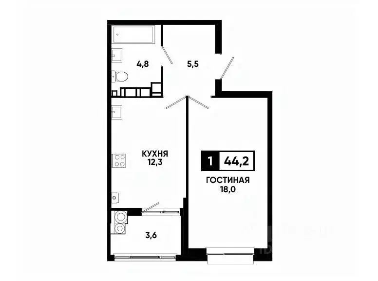 1-к кв. Ставропольский край, Ставрополь ул. Андрея Голуба, 14к3 (44.2 ... - Фото 0