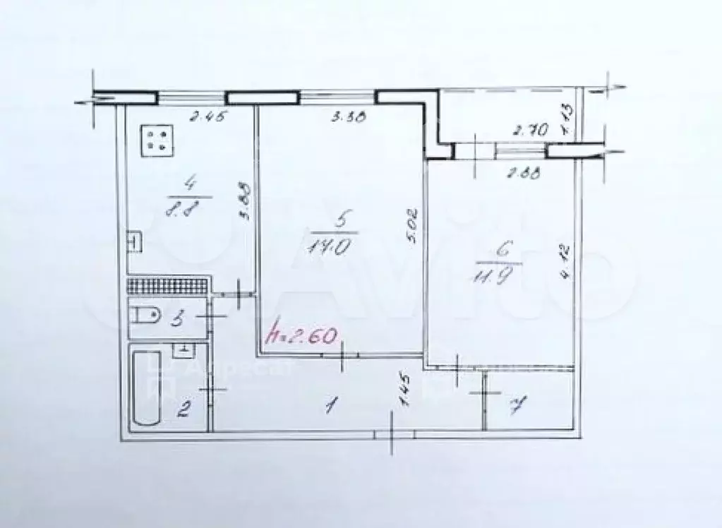 2-к. квартира, 51,8 м, 6/9 эт. - Фото 0