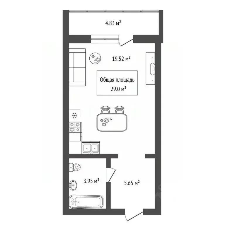 Студия Новосибирская область, Бердск ул. Ленина, 23А (28.7 м) - Фото 2