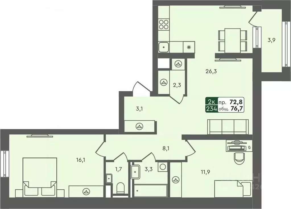 2-к кв. Курганская область, Курган Заозерный жилрайон, 6А мкр, 25/4 ... - Фото 1