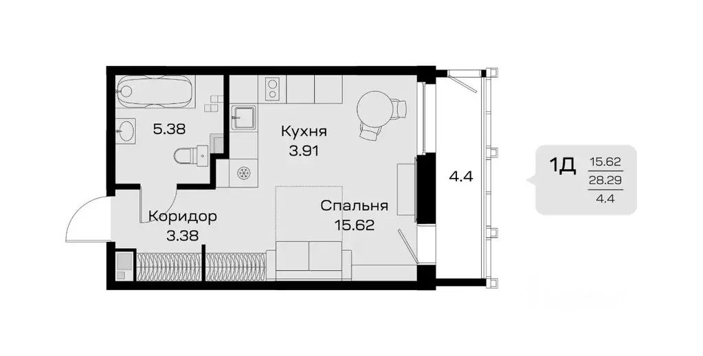 Студия Ханты-Мансийский АО, Сургут ул. Семена Билецкого, 11 (32.69 м) - Фото 0