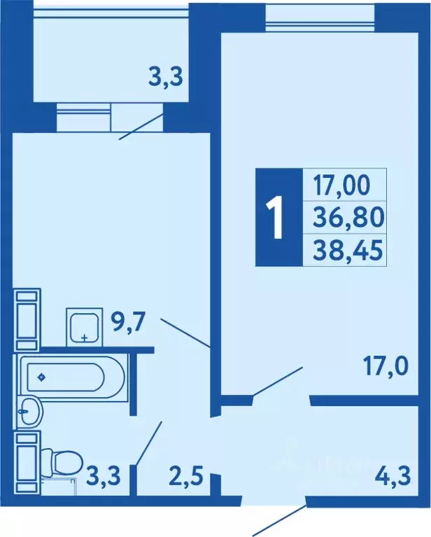 1-к кв. Башкортостан, Уфа ул. Исследовательская, 34 (38.45 м) - Фото 1