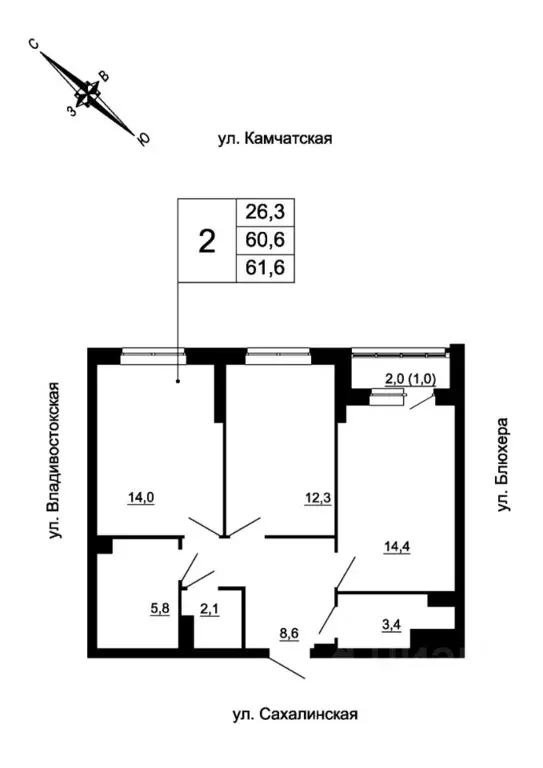 2-к кв. Свердловская область, Екатеринбург ул. Кронштадтская (61.6 м) - Фото 0