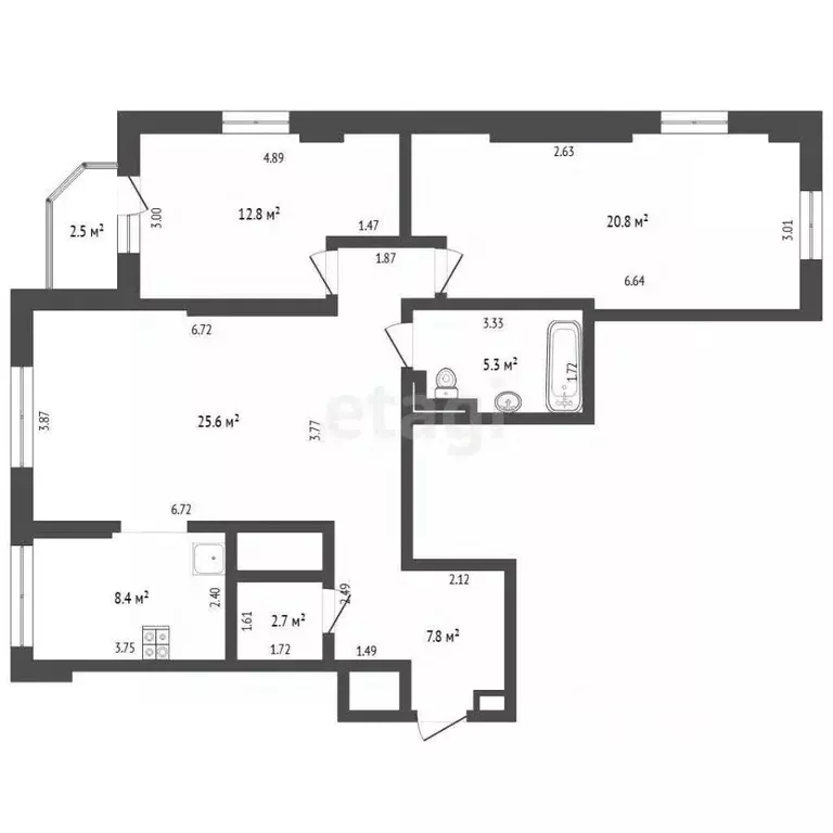 2-к кв. Тюменская область, Тюмень ул. Максима Горького, 68к1 (87.3 м) - Фото 2