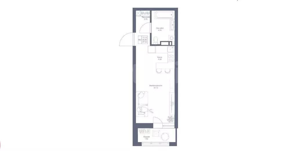 Квартира-студия: Казань, улица Сабира Ахтямова, 1к2 (27.32 м) - Фото 1