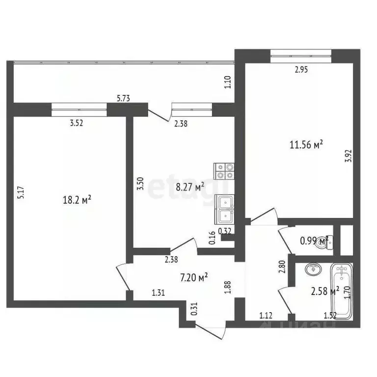 2-к кв. Ульяновская область, Ульяновск ул. Крымова, 63/2 (48.8 м) - Фото 2