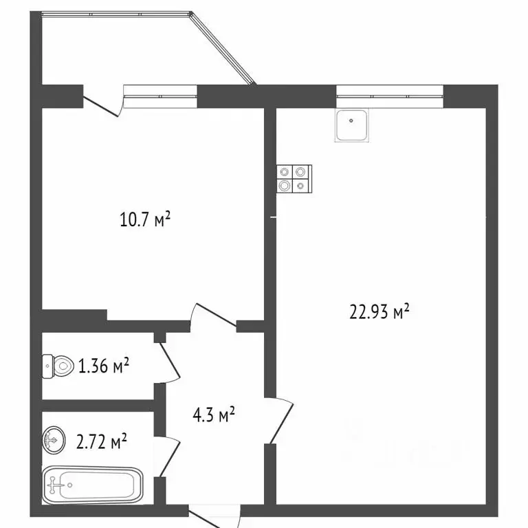 1-к кв. Тюменская область, Тюмень ул. Обдорская, 5 (39.8 м) - Фото 2