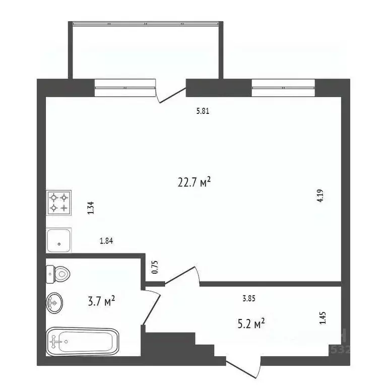 Студия Красноярский край, Красноярск Караульная ул., 38 (31.6 м) - Фото 2