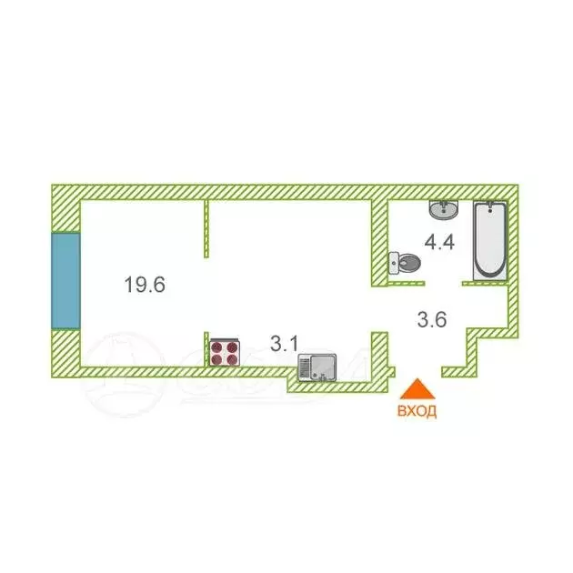 Квартира-студия: Тюмень, Новгородская улица, 22 (28.5 м) - Фото 2