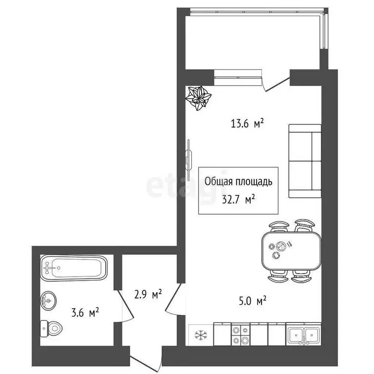 1-комнатная квартира: Новосибирск, Приисковая улица, 38 (32.7 м) - Фото 1