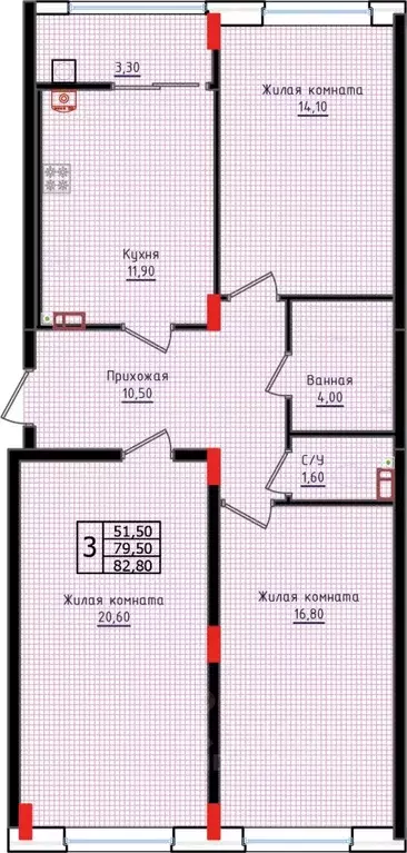 3-к кв. Ставропольский край, Ставрополь ул. Якова Андрюшина, 6 (82.8 ... - Фото 1