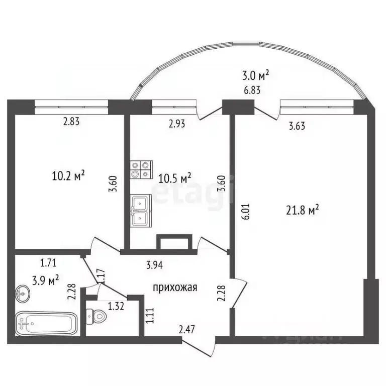2-к кв. Башкортостан, Стерлитамак ул. Артема, 68 (62.0 м) - Фото 2