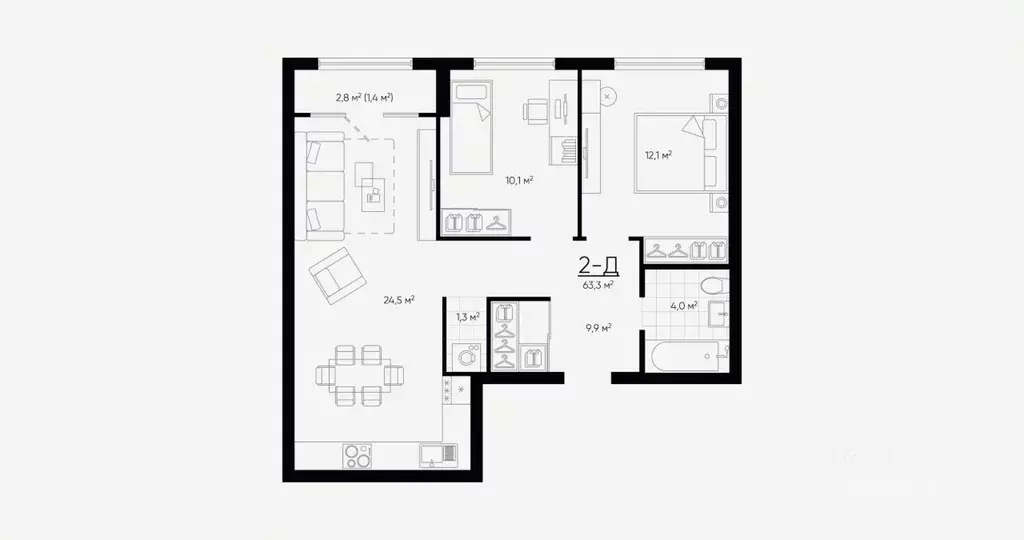 2-к кв. Свердловская область, Екатеринбург Академический мкр, 20-й ... - Фото 2
