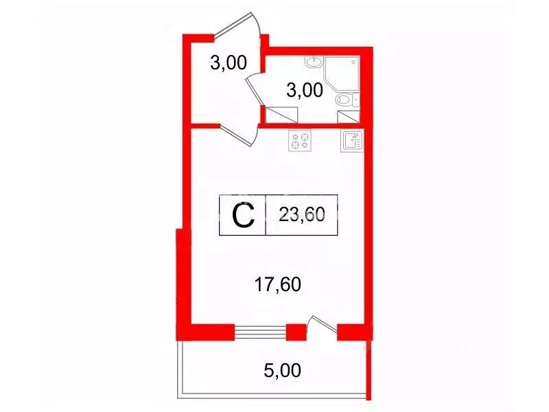 Студия Санкт-Петербург ул. Орбитальная, 5 (23.6 м) - Фото 1