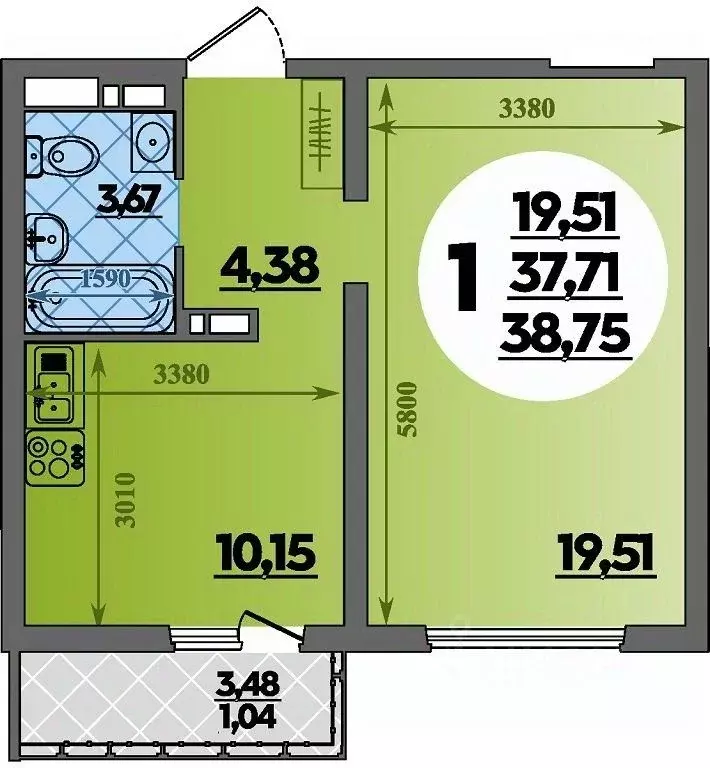 1-к кв. Адыгея, Майкоп  (38.75 м) - Фото 1
