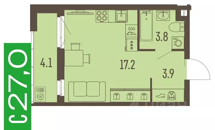 1-к кв. Пермский край, Пермь Подлесная ул., 55А (27.0 м) - Фото 1
