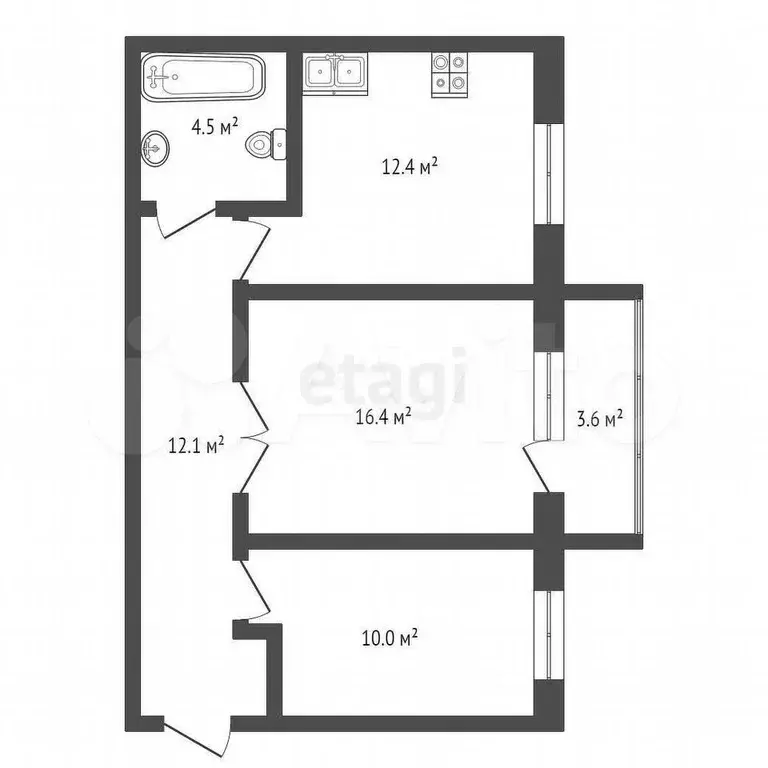 2-к. квартира, 57,6 м, 3/3 эт. - Фото 0