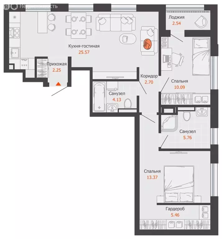 2-комнатная квартира: Пермь, микрорайон Заимка, ЖК Камаполис (71 м) - Фото 2