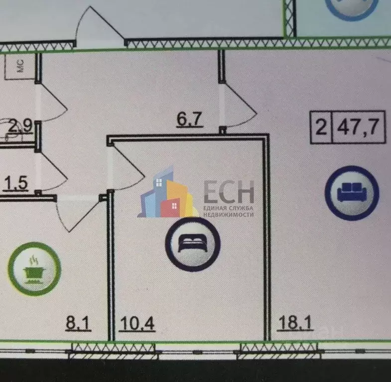 2-к кв. Тульская область, Тула городской округ, пос. Молодежный ул. ... - Фото 2