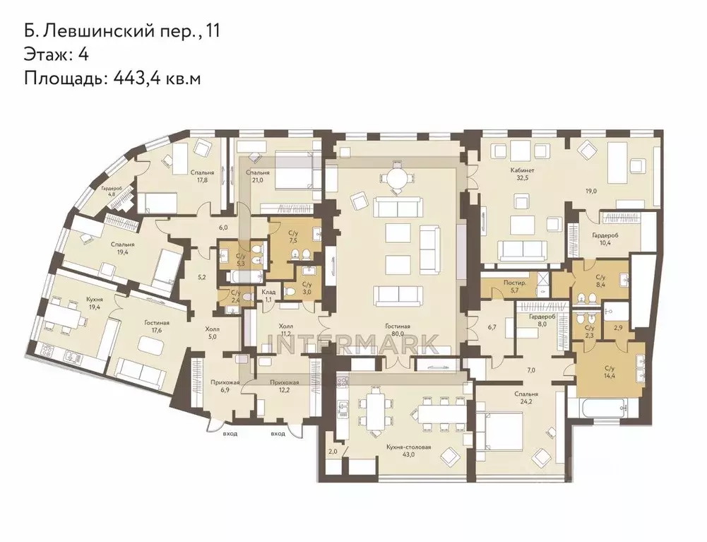 6-к кв. Москва Большой Левшинский пер., 11 (443.4 м) - Фото 2