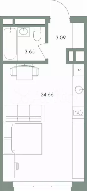 Квартира-студия, 31,4 м, 2/9 эт. - Фото 0