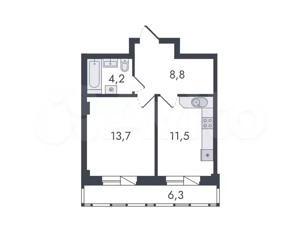 1-к. квартира, 44,5 м, 1/16 эт. - Фото 0