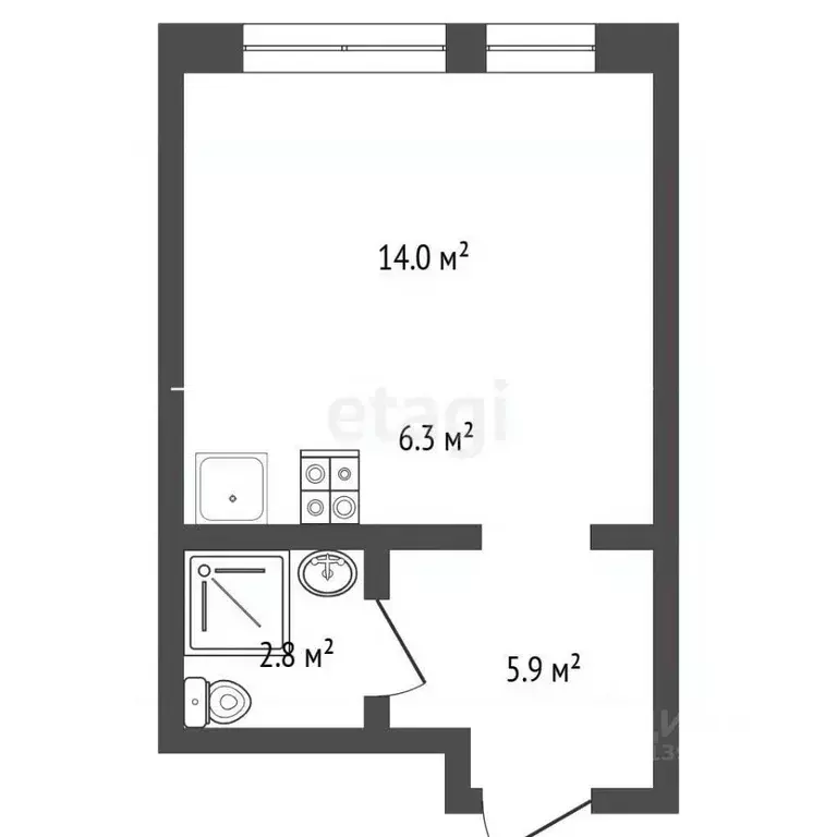 Студия Тюменская область, Тюмень Полевая ул., 117к6 (29.0 м) - Фото 2