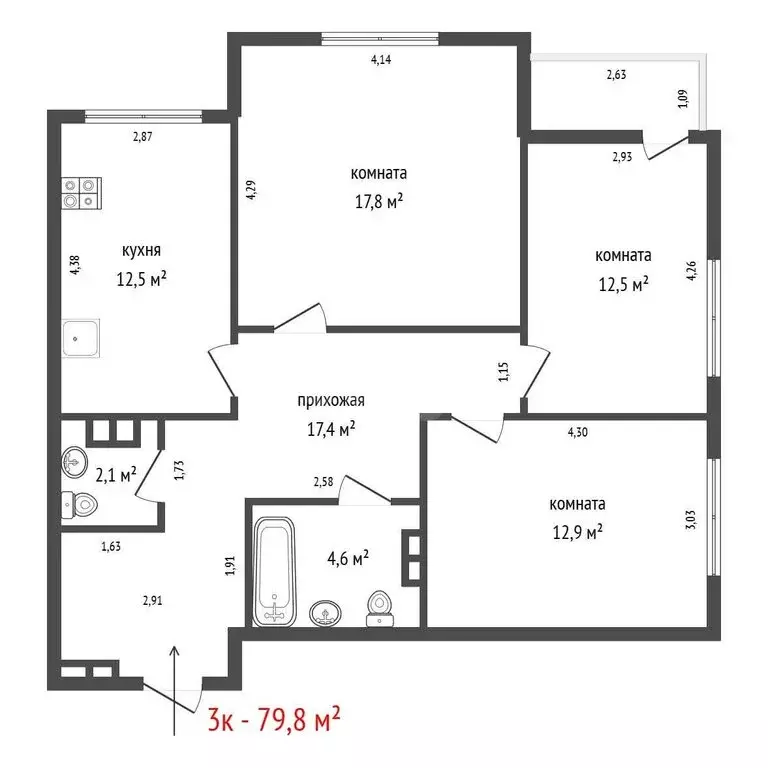 3-комнатная квартира: Екатеринбург, улица Краснолесья, 111 (79.8 м) - Фото 0