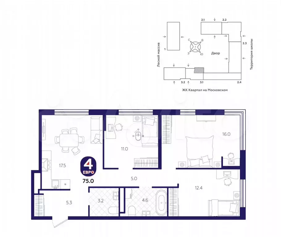 3-к. квартира, 75 м, 8/15 эт. - Фото 1
