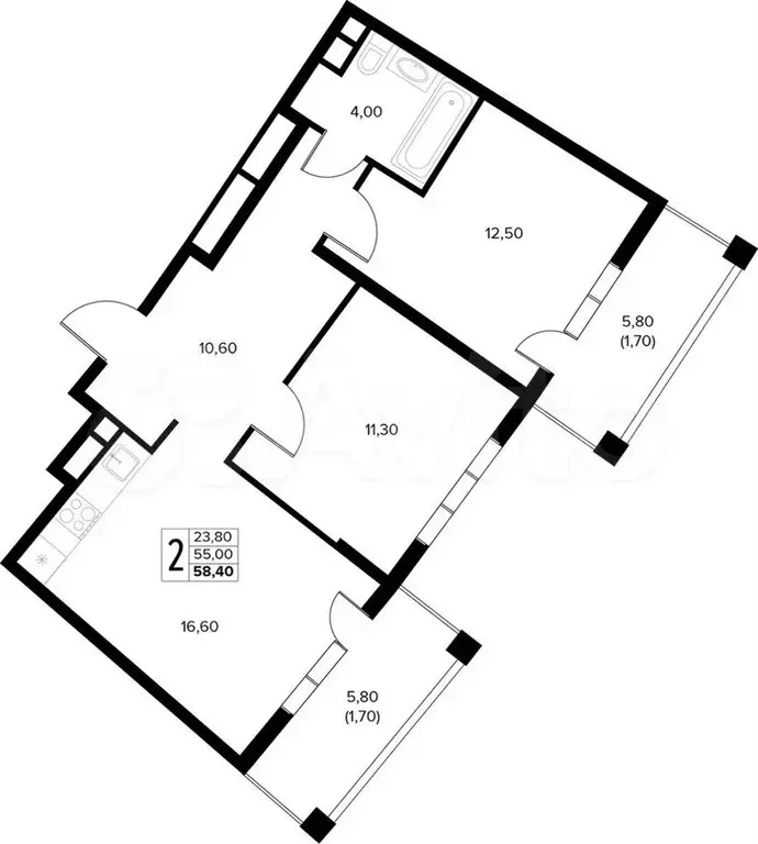 2-к. квартира, 58,4 м, 8/8 эт. - Фото 1