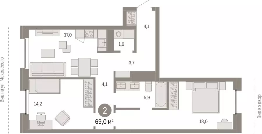 2-комнатная квартира: Новосибирск, Зыряновская улица, 53с (68.96 м) - Фото 1