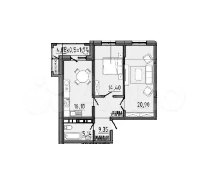 2-к. квартира, 74,2 м, 12/16 эт. - Фото 1