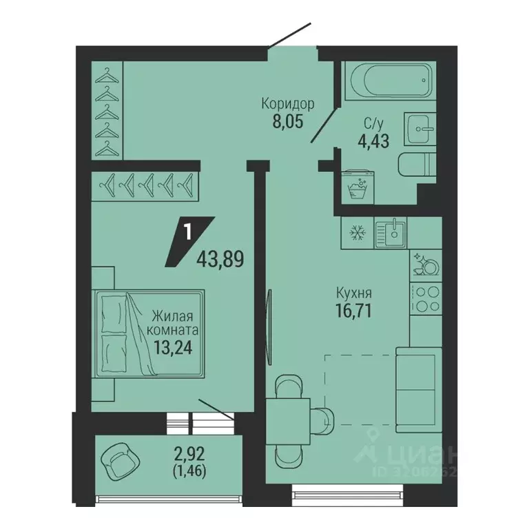 1-к кв. Свердловская область, Екатеринбург пер. Ученический, 4 (43.89 ... - Фото 1