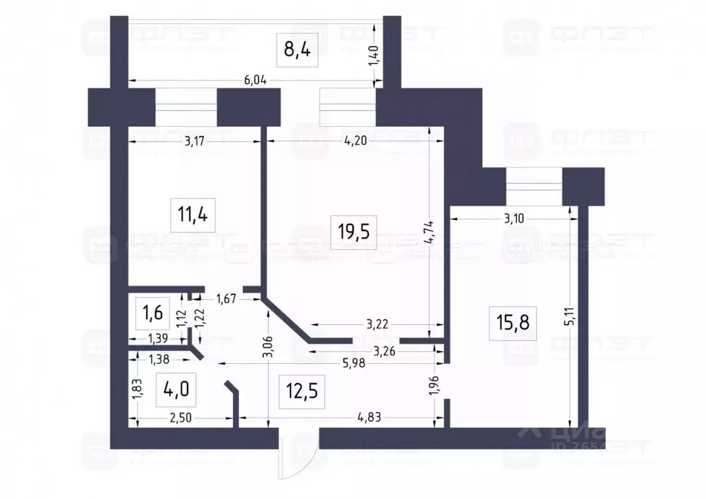 2-к кв. Татарстан, Казань ул. 2-я Азинская, 1Б (73.2 м) - Фото 2