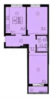 2-к. квартира, 60,5 м, 1/8 эт. - Фото 1