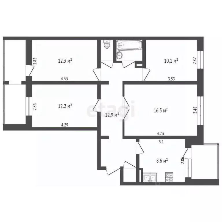 4-к кв. Ханты-Мансийский АО, Лангепас ул. Мира, 23 (77.0 м) - Фото 2