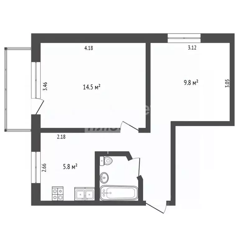 1-к кв. Ханты-Мансийский АО, Сургут ул. Бажова, 9 (37.0 м) - Фото 2