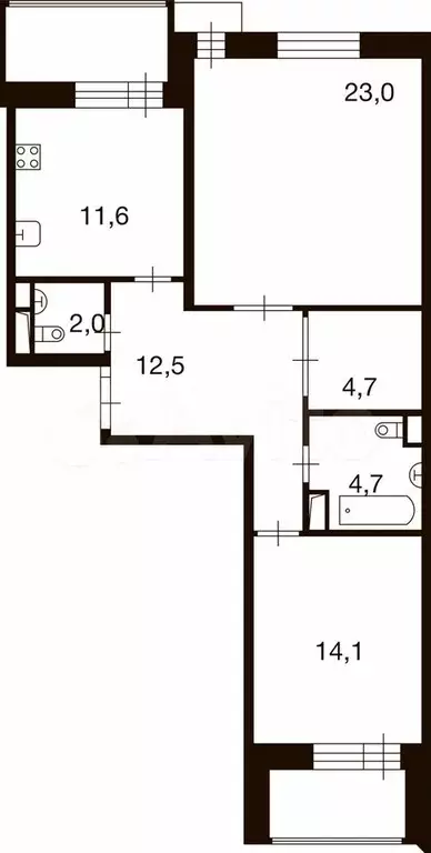 2-к. квартира, 72,6 м, 2/9 эт. - Фото 0