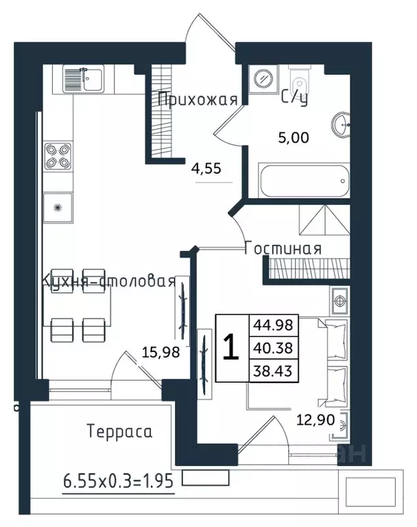 1-к кв. Калининградская область, Янтарный пгт ул. Советская (44.98 м) - Фото 0