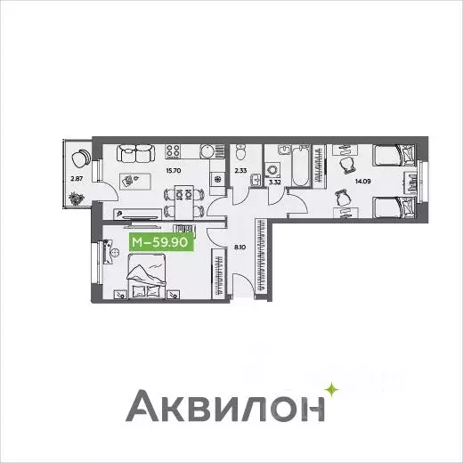 2-к кв. Архангельская область, Северодвинск  (60.71 м) - Фото 0