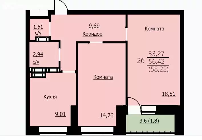 2-комнатная квартира: Ярославль, Красноборская улица, 32А (58.22 м) - Фото 1
