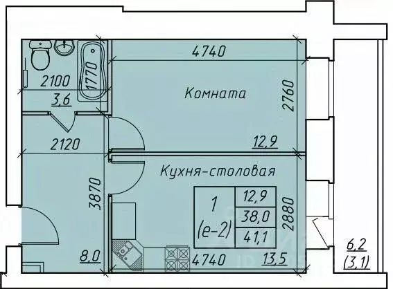 1-к кв. Вологодская область, Вологда  (41.1 м) - Фото 0